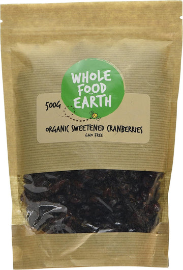 Wholefood Earth Organic Sweetened Dried Cranberries – 500 G | Gmo Free | Vegan | Source Of Fibre | Certified Organic