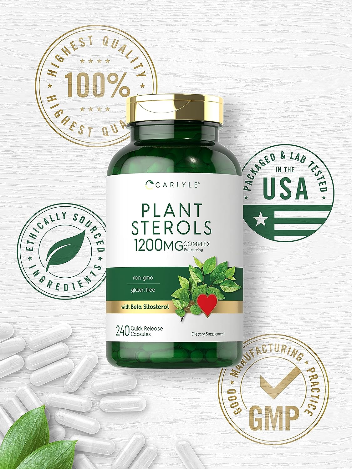 Carlyle Plant Sterols 1200 mg | 240 Ultra Potent Capsules | Non-GMO and Gluten Free Supplement | with Beta Sitosterol : Health & Household
