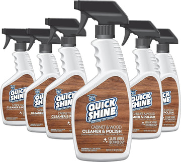 Quick Shine Cabinet & Wood Cleaner & Polish 24oz, 6Pk | Clean & Revitalize your Wood in One Easy Step | Just Spray & Wipe | Removes Dirt & Shines w/No Waxy Buildup | Restore, Nourish, Preserve