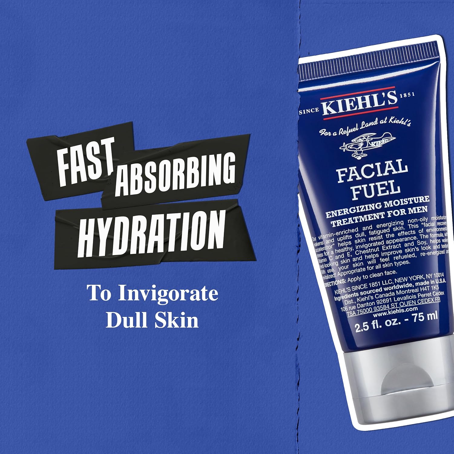 Kiehl'S Facial Fuel Moisturizer, Men'S Face Cream, With Vitamin C And Caffeine That Contain Antioxidants To Help Energize And Reduce Dullness, Non-Greasy, Paraben, And Sulfate Free - 6.8 Fl Oz