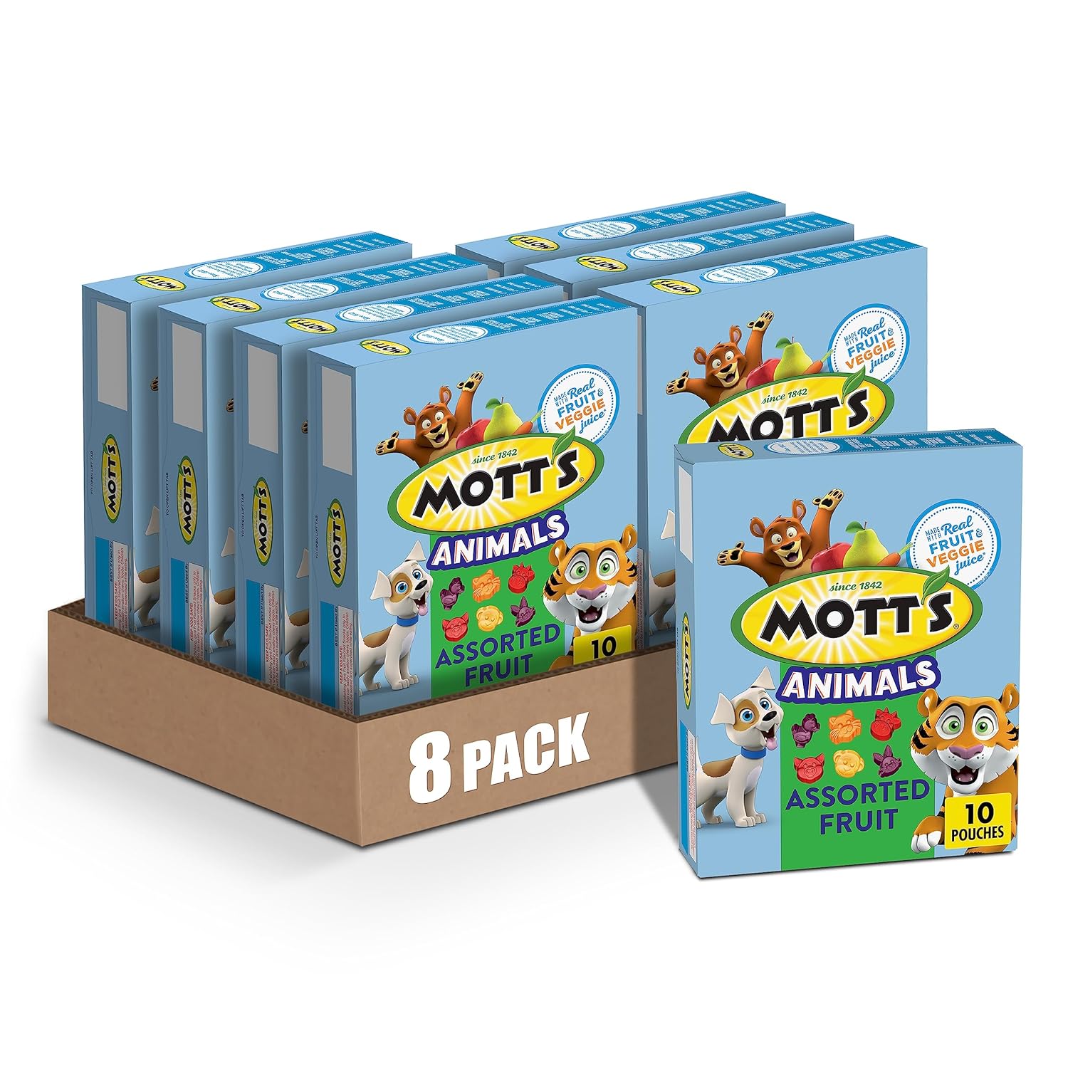 Mott'S Fruit Flavored Snacks, Animals Assorted Fruit, Gluten Free, 10 Ct (Pack Of 8)