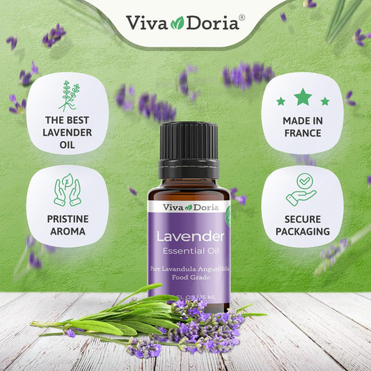 Viva Doria 100% Pure Lavender French Essential Oil, Undiluted, Food Grade, 15 Ml (0.5 Fluid Ounce)