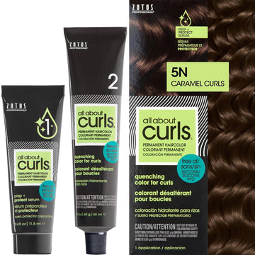 All About Curls 5N Caramel Curls (Medium Brown - Golden Undertone) Permanent Hair Color (Prep + Protect Serum & Hair Dye For Curly Hair) - 100% Grey Coverage, Nourished & Radiant Curls