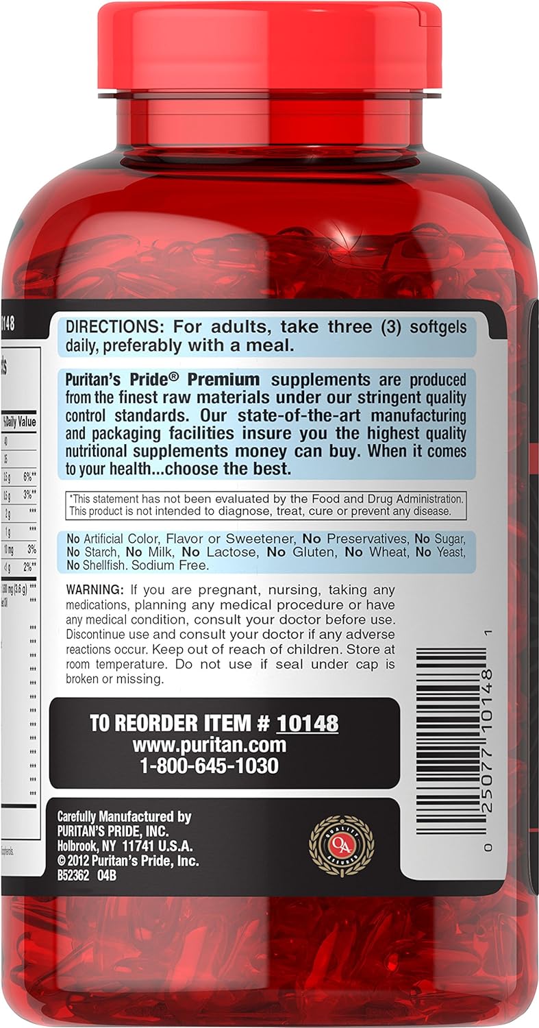 Puritan's Pride Triple Omega 3-6-9 Fish, Flax and Borage, supports healthy joints Yellow 240 Count (Pack of 1) : Health & Household