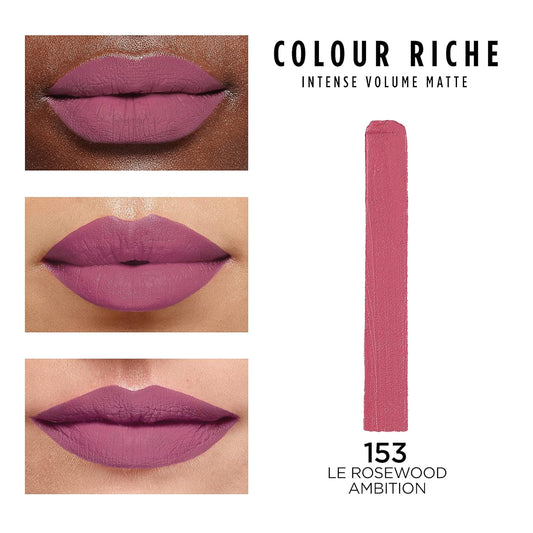 L'Oreal Paris Colour Riche Intense Volume Matte Lipstick, Lip Color Infused With Hyaluronic Acid For Up To 16Hr All Day Comfort, Le Rosewood Ambition, 0.06 Oz