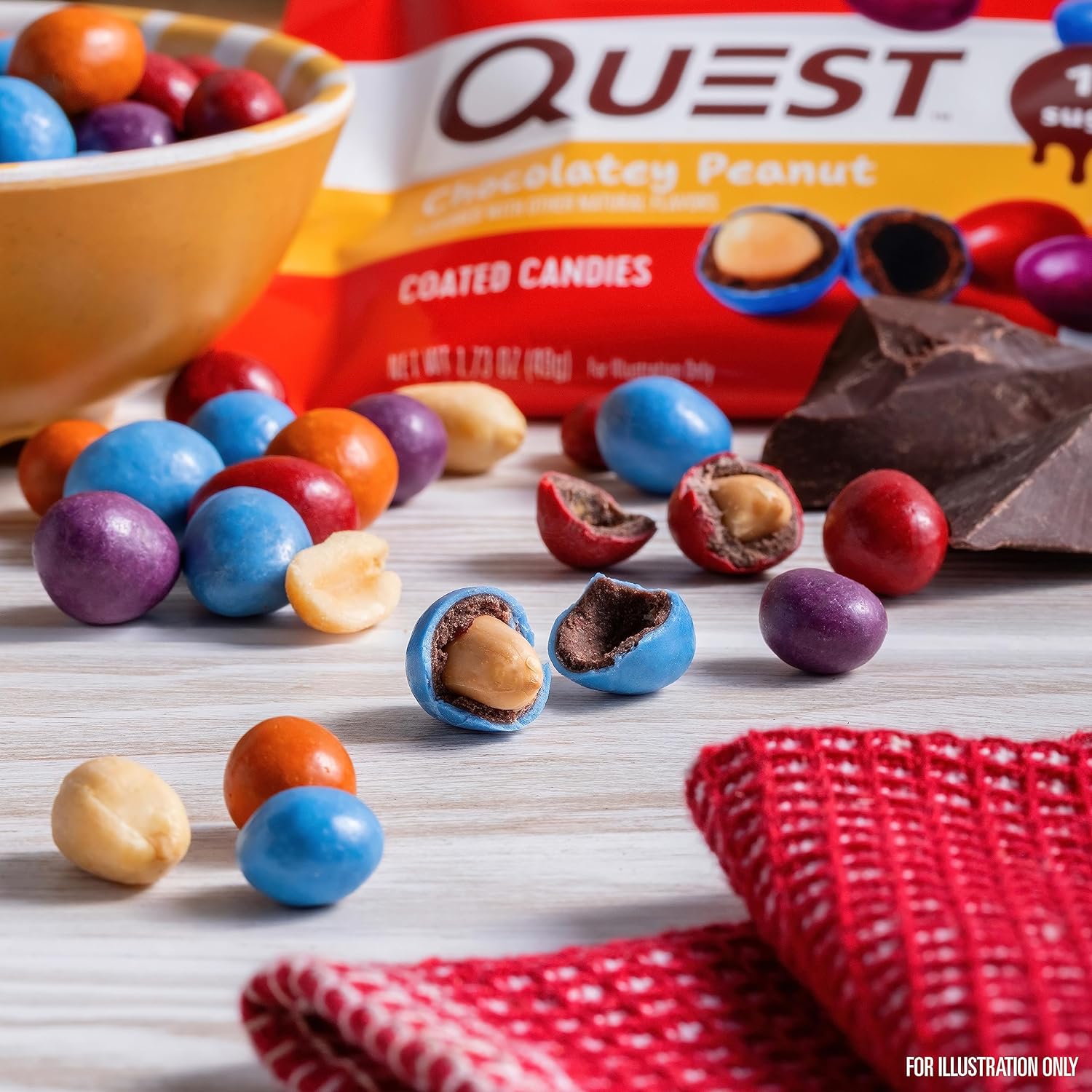 Quest Nutrition Coated Candies, Chocolatey Peanut, 1g Sugar, 10g Protein, 4g Net Carbs, Gluten Free, Keto Friendly, 12 Count