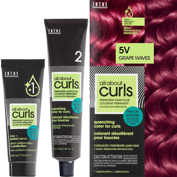 All About Curls 5V Grape Waves Violet (Medium Brown - Bright Red-Violet Undertone) Permanent Hair Color (Prep + Protect Serum & Hair Dye For Curly Hair) 100% Grey Coverage, Nourished & Radiant Curls