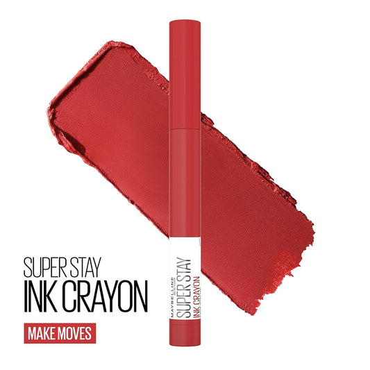 Maybelline Super Stay Ink Crayon Lipstick Makeup, Precision Tip Matte Lip Crayon With Built-In Sharpener, Longwear Up To 8Hrs, Make Moves, Red Nude, 1 Count