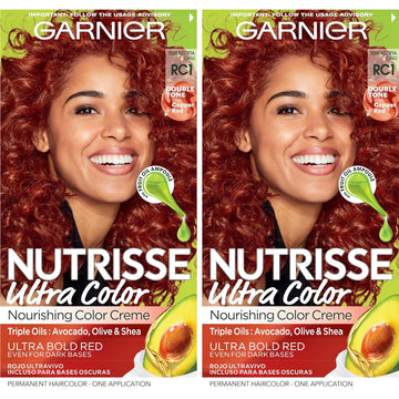 Garnier Hair Color Nutrisse Ultra Color Nourishing Creme, Rc1 Copper Red (Terracotta Chili) Permanent Hair Dye, 2 Count (Packaging May Vary)