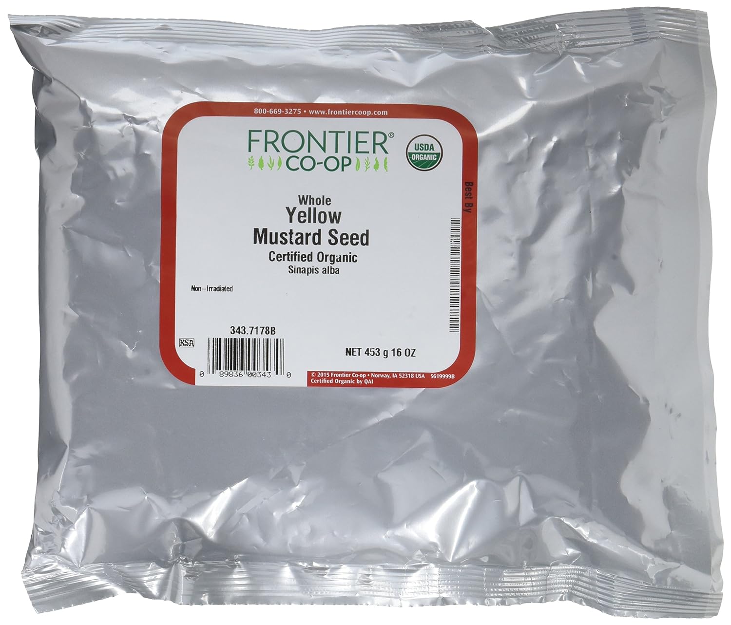 Frontier Co-Op Organic Whole Yellow Mustard Seed, 1-Pound Bulk Bag, Mild Spiciness For Soup, Pickling And More Kosher