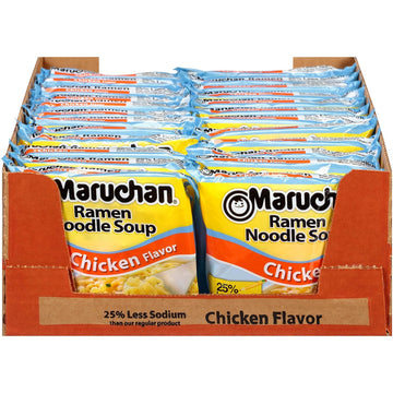 Maruchan Ramen Less Sodium Chicken, Instant Ramen Noodles, Ready to Eat Meals, 3 Oz, 24 Count