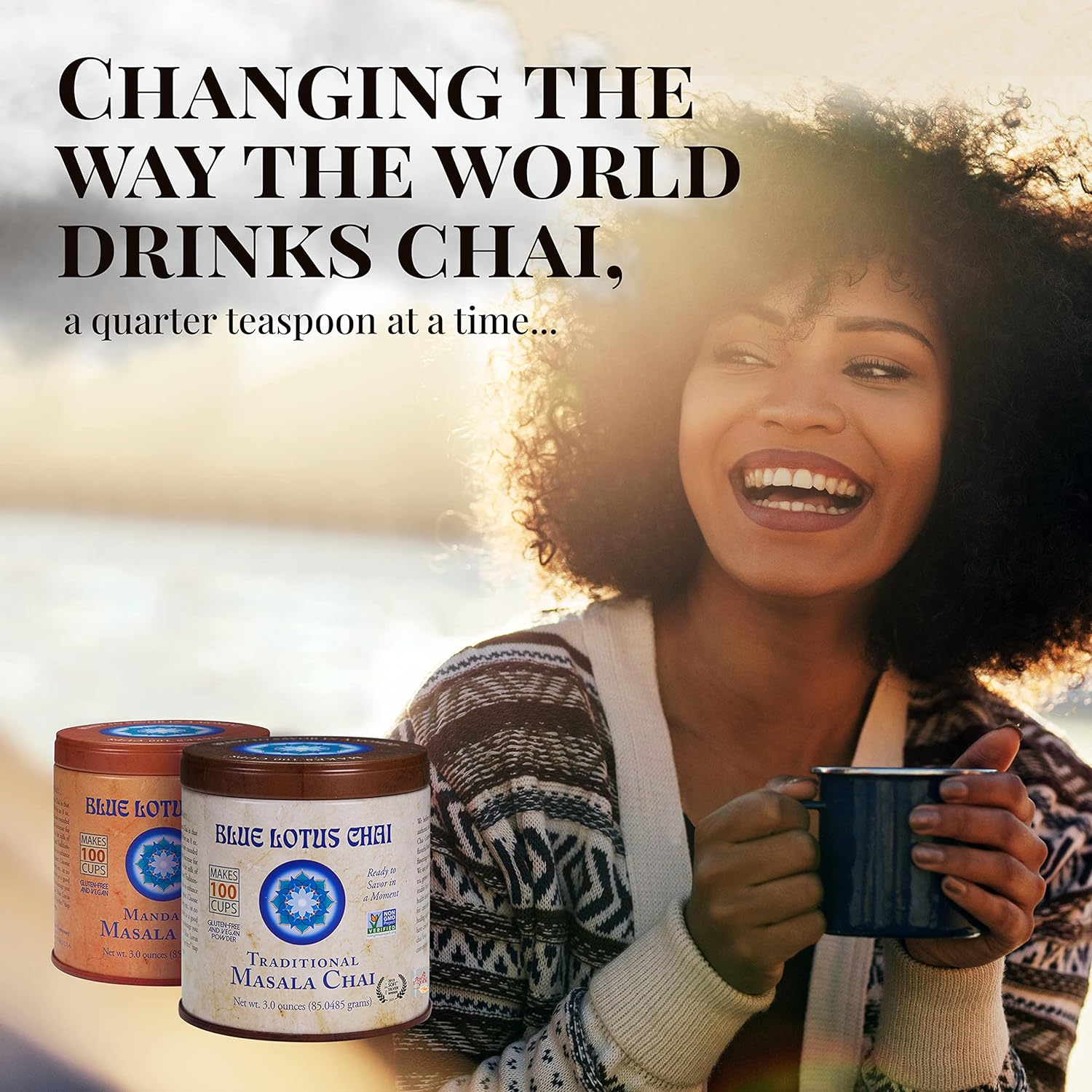 Blue Lotus Chai - Mint Flavor Masala Chai - Makes 100 Cups - 3 Ounce Masala Spiced Chai Powder With Organic Spices - Instant Indian Tea No Steeping - No Gluten