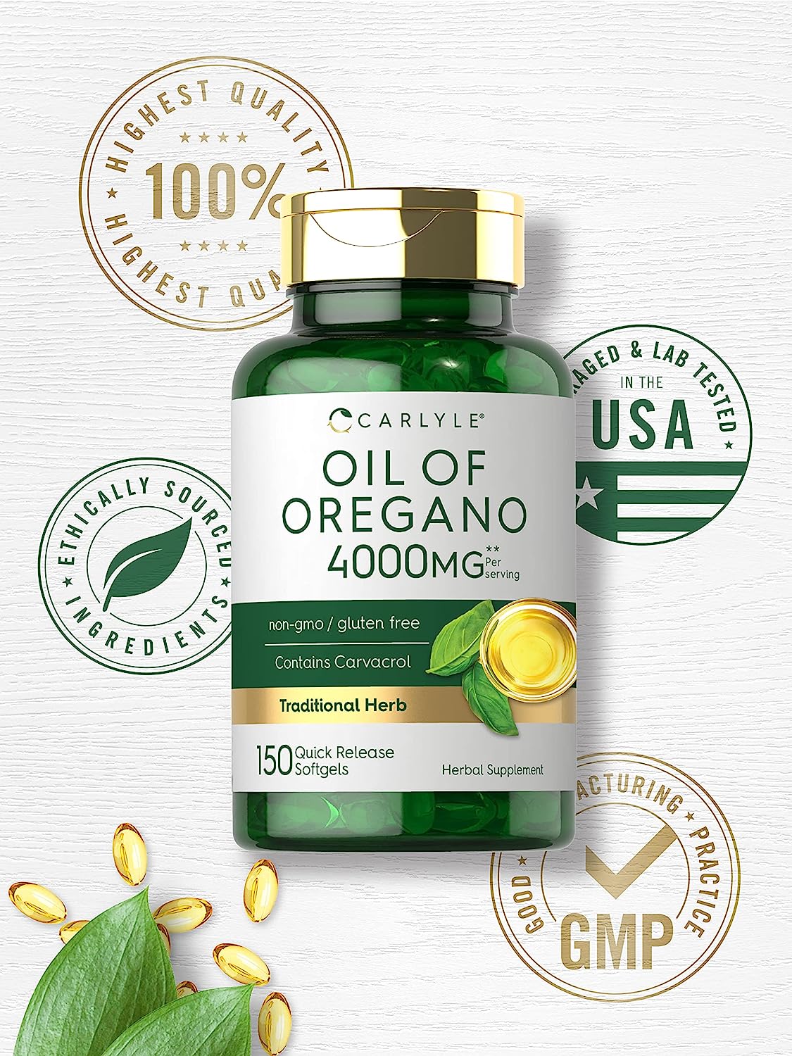 Carlyle Oregano Oil Extract | Max Potency | 150 Softgel Capsules | Non-GMO and Gluten Free Formula | Contains Carvacrol : Health & Household