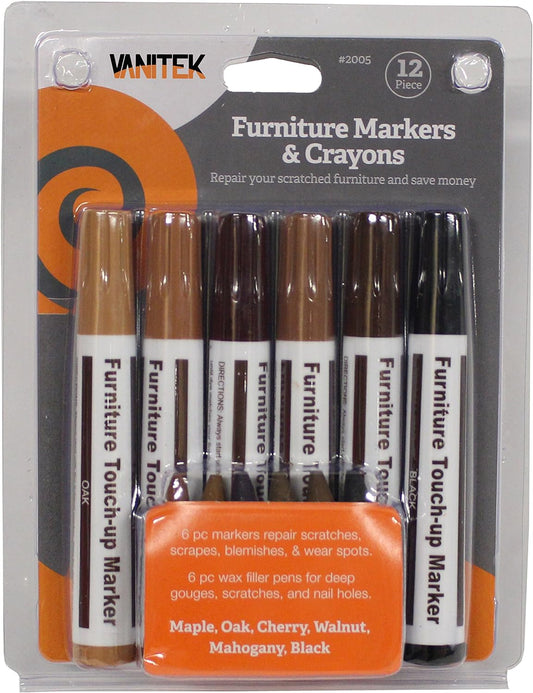 Total Furniture Repair System - 13Pc Scratch Restore & Repair Touch-Up Kit - Felt Tip Markers, Wax Stick Crayons & Sharpener