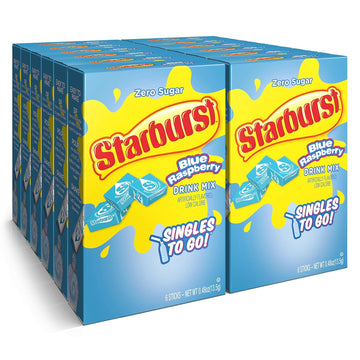 Starburst Singles To Go Powdered Drink Mix, Blue Raspberry, 6 Count (Pack Of 12) - 72 Total Servings), Sugar-Free Drink Powder, Just Add Water