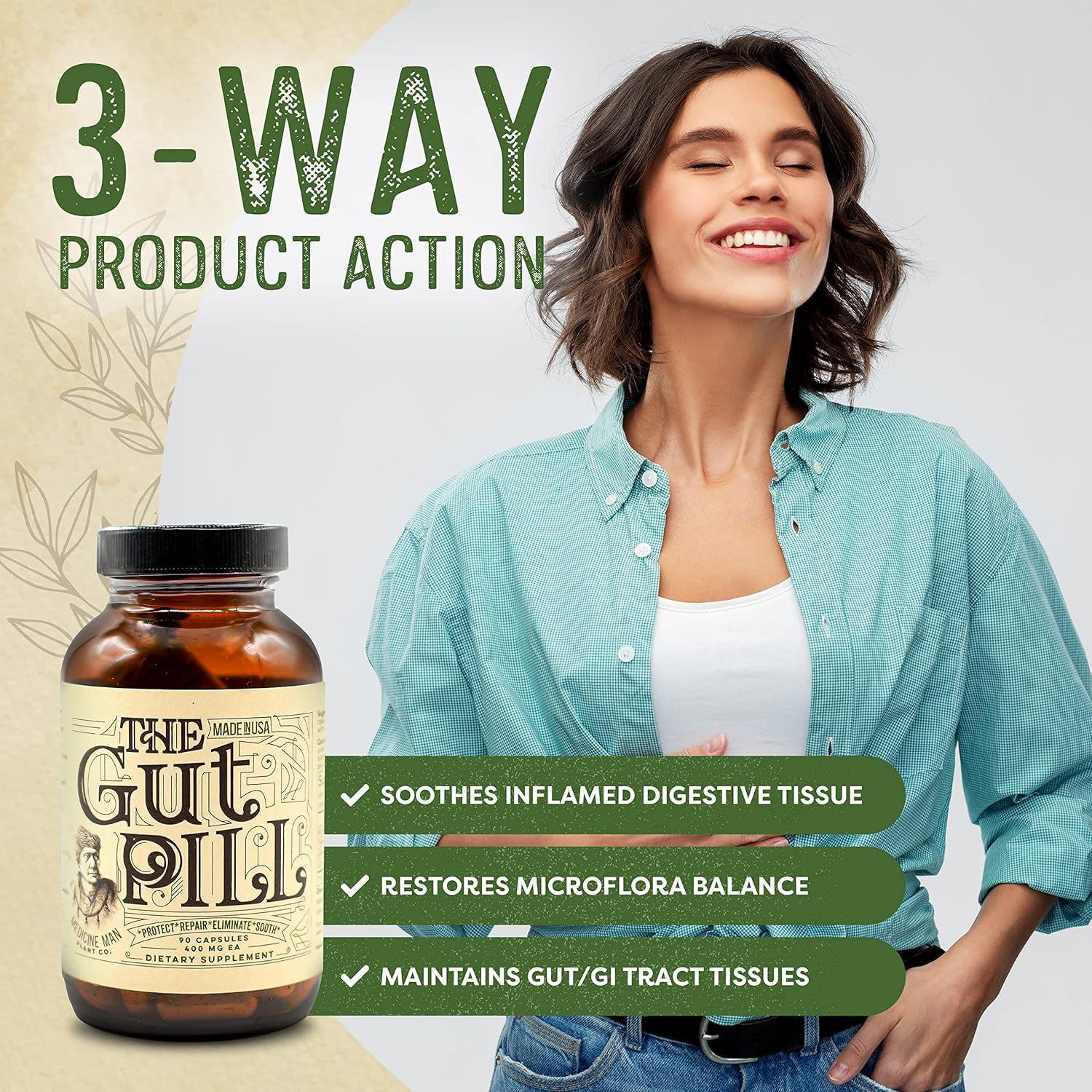 The Gut Pill 90 Capsules - Natural Gut Health Supplements For Women & Men For Leaky Gut Repair - With Marshmallow Root Herb, Calendula Flower, Triphala Fruits, And Lactobacillus Acidophilus : Health & Household