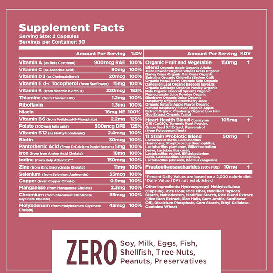 Multifood Whole Food Multivitamin For Women | 21 Organic Fruits & Vegtables | Tumeric Boosts Energy, Supports Gut & Immune Health | Prebiotics & Probiotics | 60 Capsules