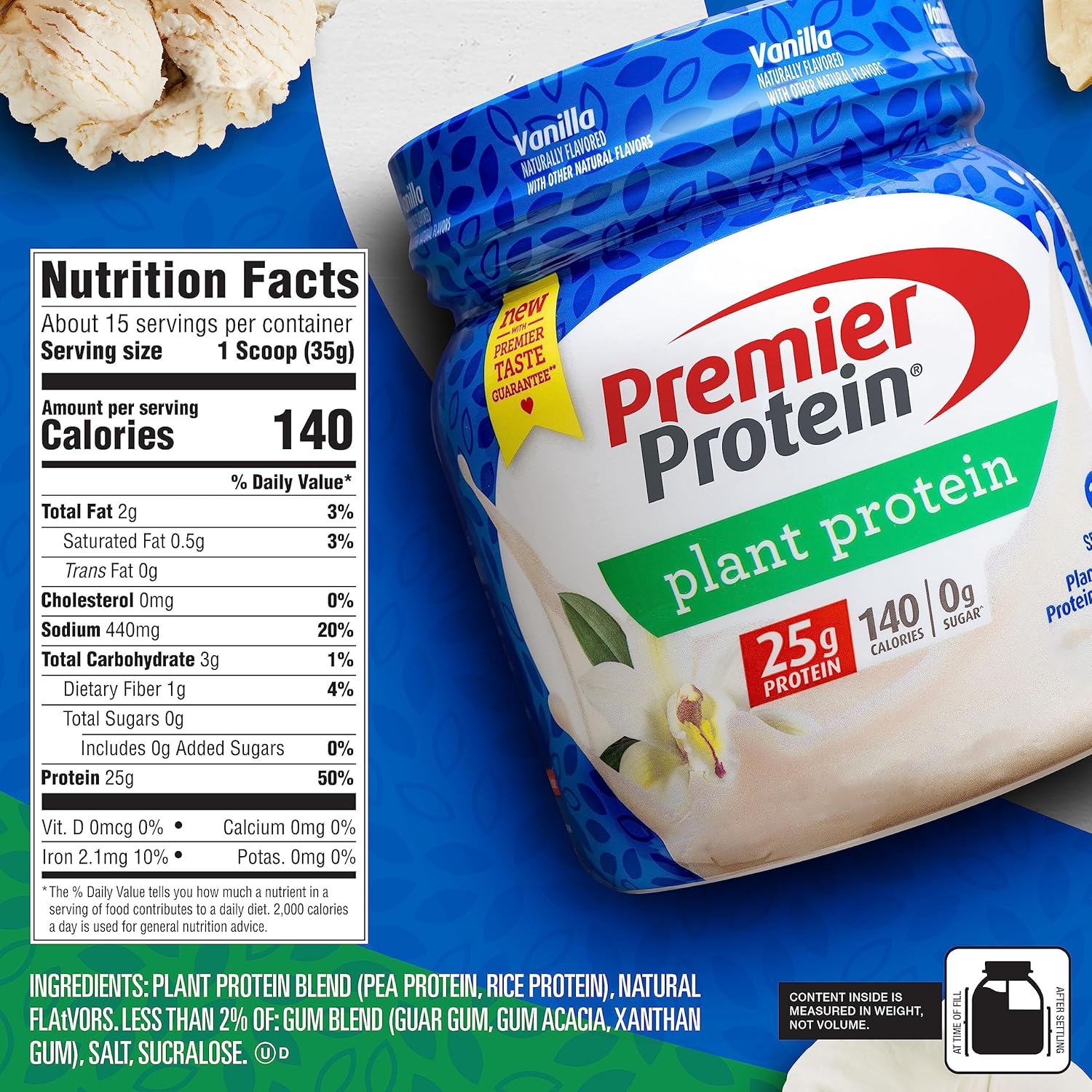 Premier Protein Powder Plant Protein, Vanilla, 25g Plant-Based Protein, 0g Sugar, Gluten Free, No Soy or Dairy Ingredients, 15 Servings : Everything Else