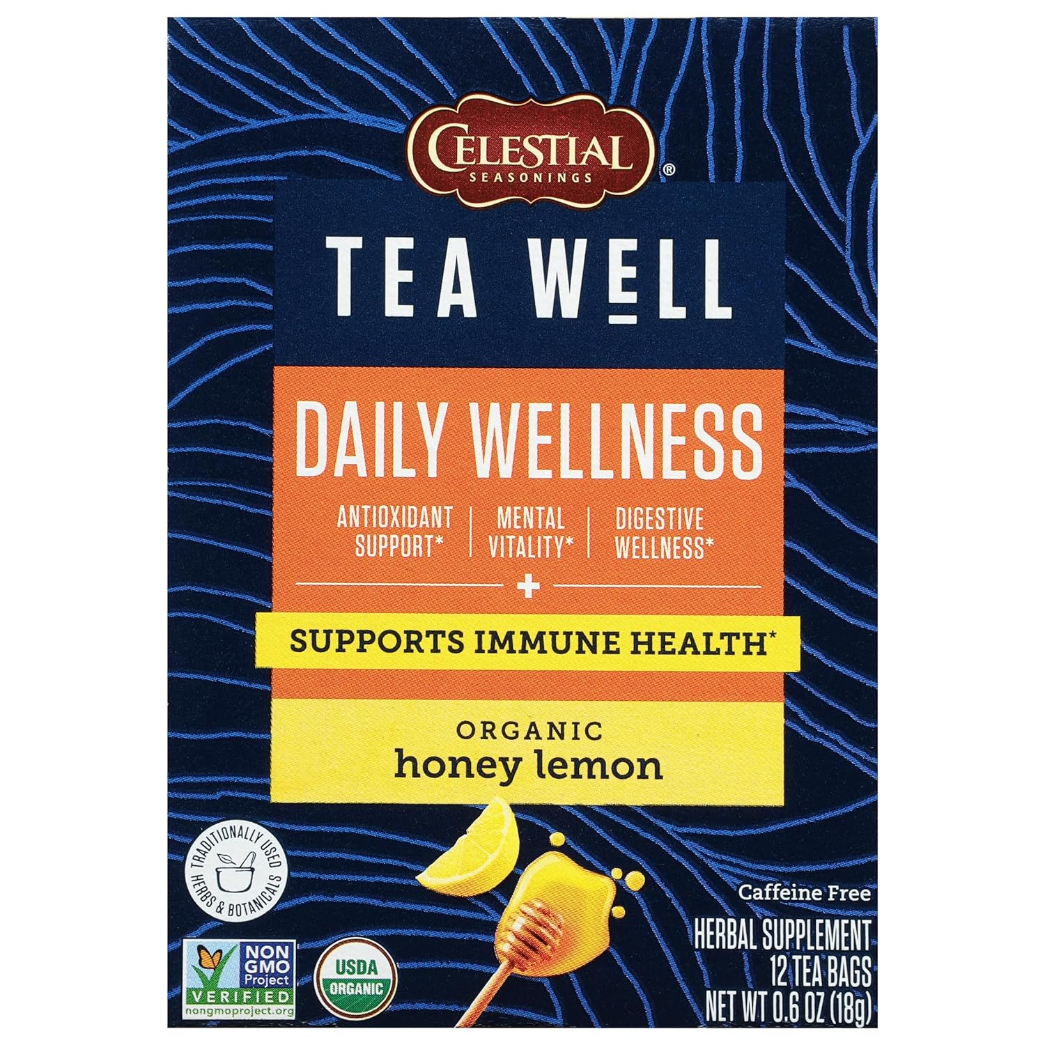 Celestial Seasonings Teawell Herbal Tea, Daily Wellness, Organic Honey Lemon, 12 Count (Packaging May Vary)