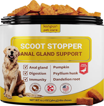 Scoot Stopper Soft Chews - Fiber For Dogs - Dog Anal Gland And Digestion Support - Anal Gland Chews With Pumpkin And Psyllium Husk - 180 Chewables For Dog Digestive Health