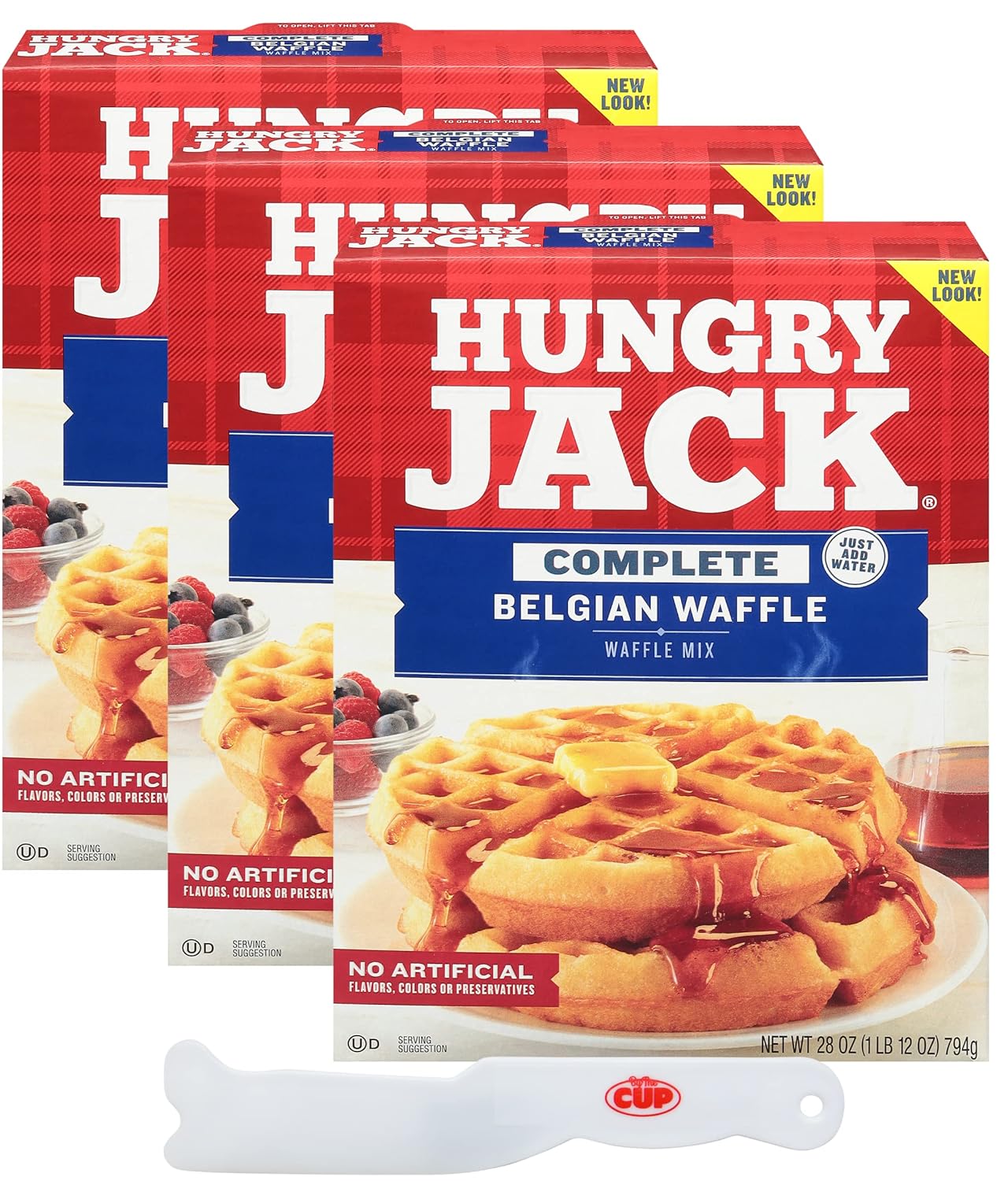 Hungry Jack Complete Belgian Waffle Mix (Pack of 3) with By The Cup Butter Spreader