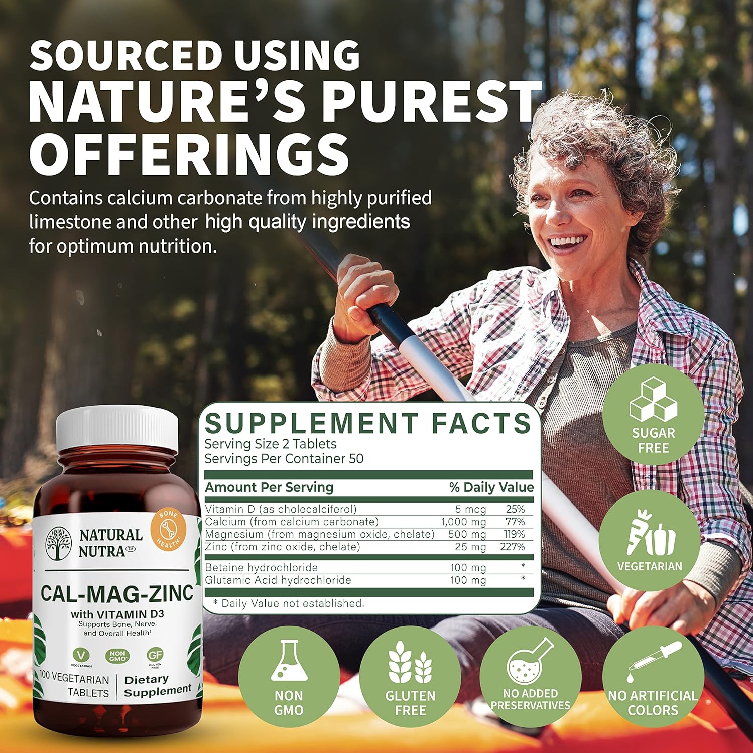 Natural Nutra Calcium Magnesium Zinc Supplement with Vitamin D3 for Bone Strength, Health Gluten Free and Sugar Free, Essential Mineral Complex (100 Count) : Health & Household