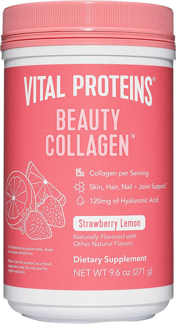 Vital Proteins Beauty Collagen (Strawberry Lemon, Canister) - 120mg of Hyaluronic Acid and 15g of Collagen Per Serving