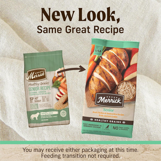 Merrick Healthy Grains Premium Dry Dog Food, Wholesome And Natural Dry Chicken Kibble, Senior Recipe - 4.0 Lb. Bag