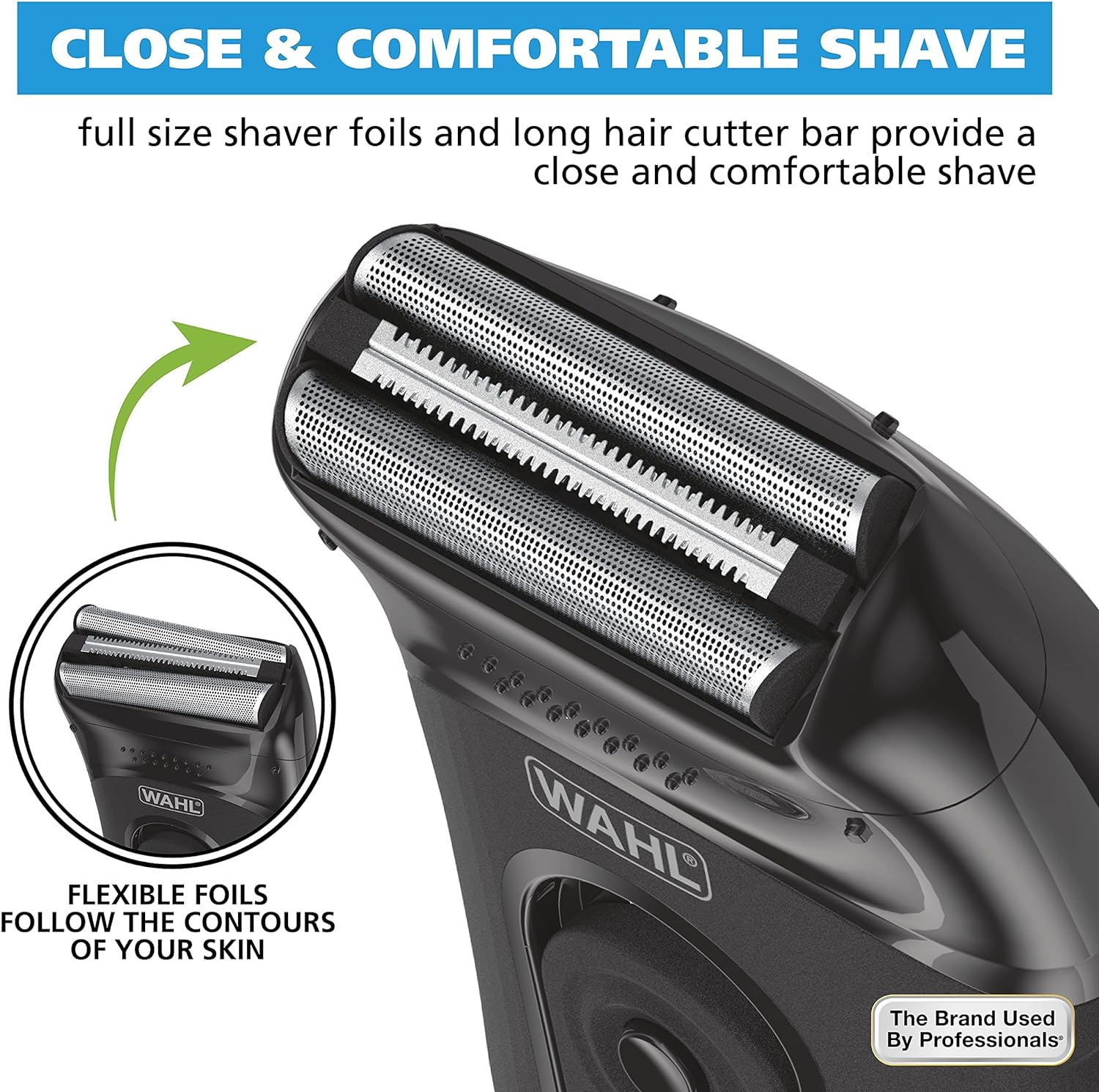 Wahl Compact Rechargeable Lithium Ion Shaver Kit with Hygienic Rinseable Foils & Cutter Bar with Dual Flexible Foils That Move with The Contours of Your Face - 7065 : Beauty & Personal Care