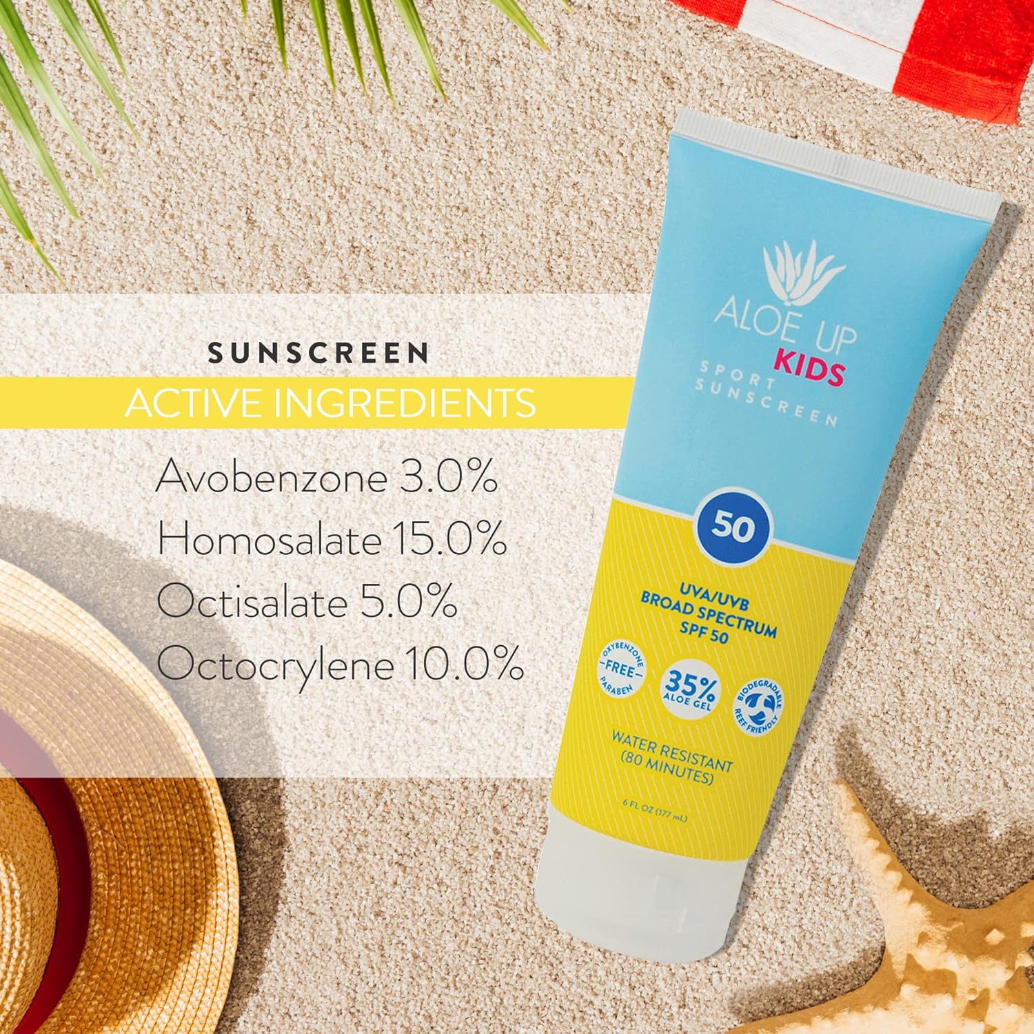 Aloe Up Kids Sport Sunscreen Lotion SPF 50 - Broad Spectrum Sheer Face and Body Sunscreen Protector for Sensitive Skin - With Aloe Vera Gel - Dries Fast - Reef Safe - Fragrance-Free - 6 Oz : Beauty & Personal Care