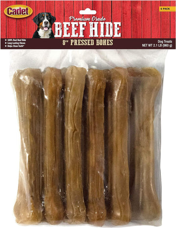 Cadet Premium Grade Pressed Beef Hide Bones 8 Inch, 6 Pack