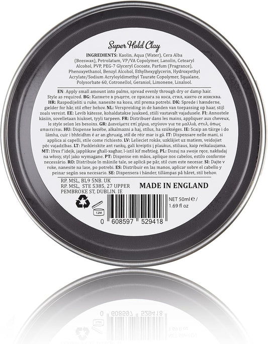 Dapper Dan Ultra Matte Hair Clay, Super Hold Hair Clay For Men, Long Lasting, Extra Strong Clay With Easy Application, Gently Fragranced, 1 X 50Ml