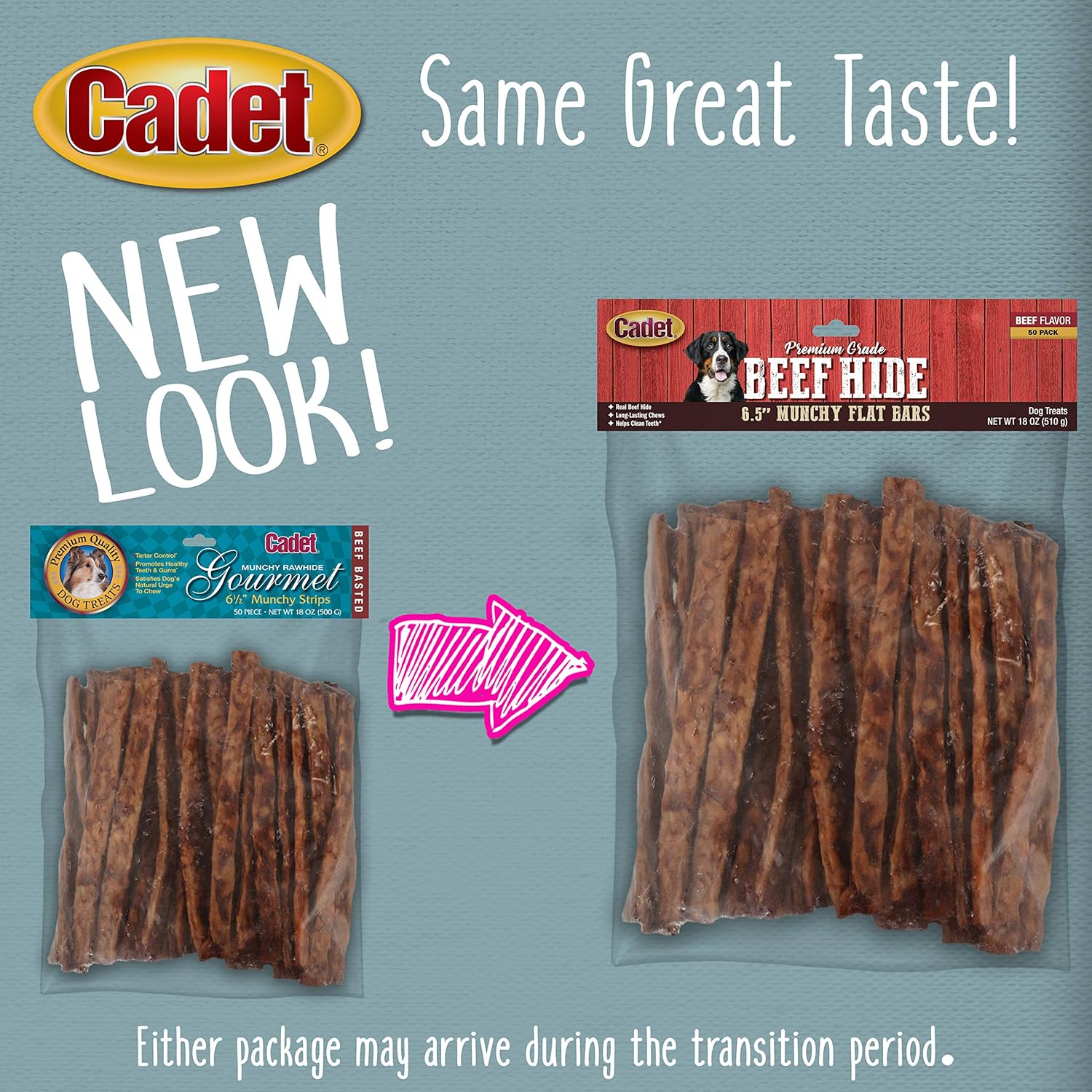 Cadet Premium Grade Beef Hide for Dogs, Long Lasting Rawhide Munchy Flat Bars, Single Ingredient Dog Chews, 6.5 Inch (50 Count) : Pet Rawhide Treat Bones : Pet Supplies