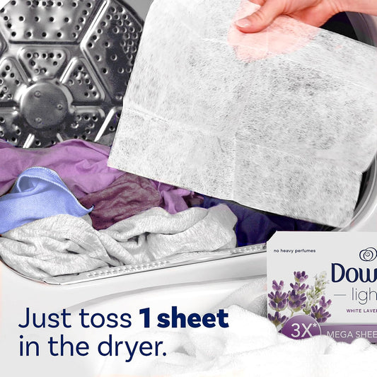 Downy Light Mega Dryer Sheets, Fabric Softener Dryer Sheets, White Lavender, 180 Count
