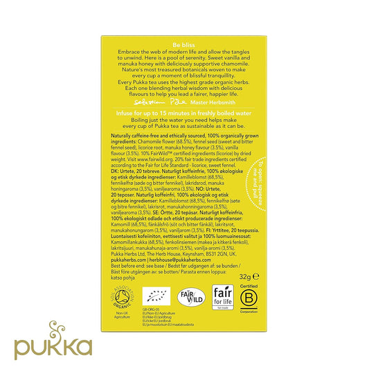 Pukka Organic Tea Bags, Chamomile, Vanilla And Manuka Honey Herbal Tea, Perfect For Moments Of Calm, 20 Count (Pack Of 3) 60 Tea Bags