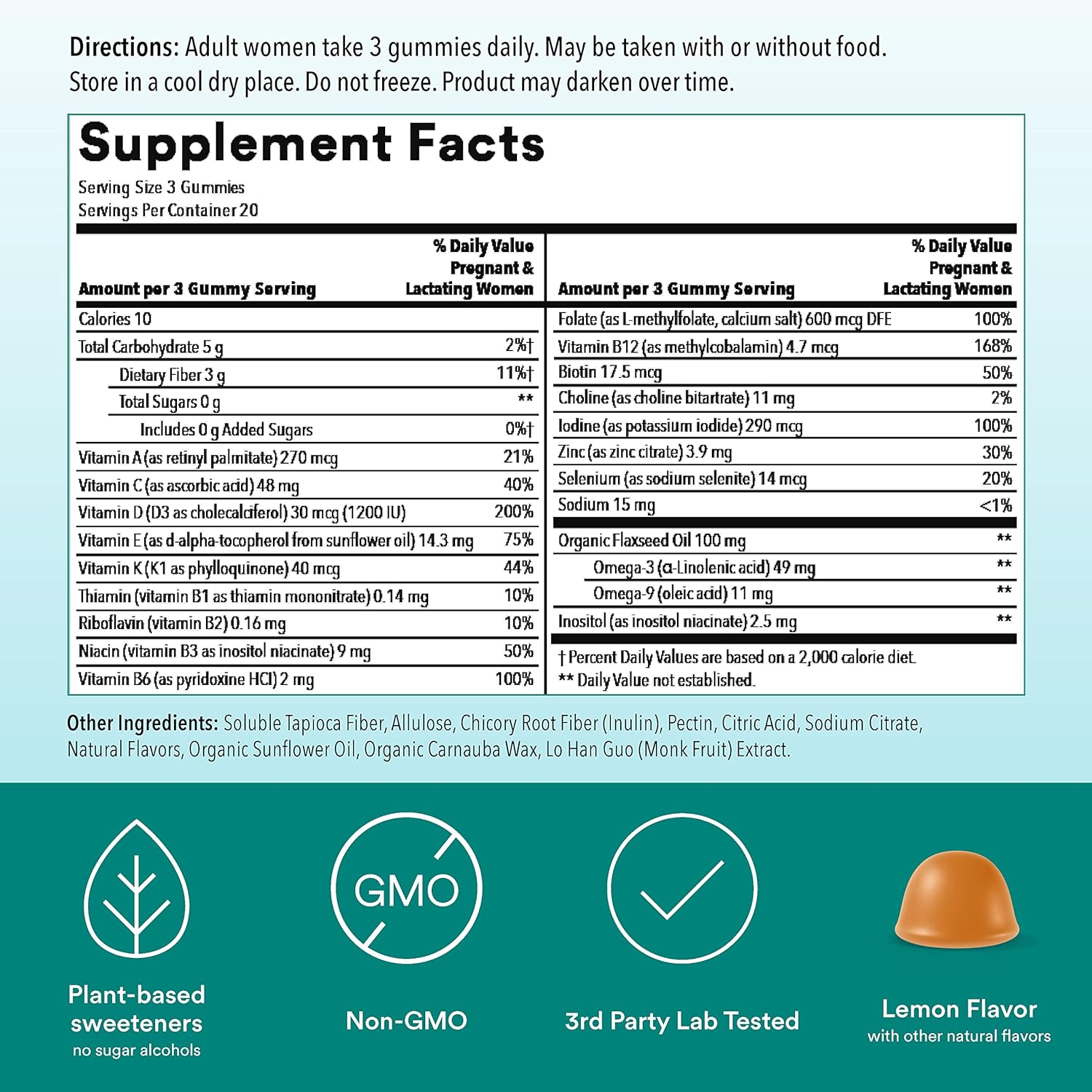 SmartyPants Prenatal Vitamins for Women, Sugar Free Gummies with Vitamin C, D3, Zinc, & Folate, Omega 3 ALA from ax Seed Oil, Erythritol Free, No Sugar Alcohols 60 Count(Pack of 1)
