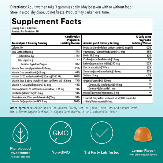 SmartyPants Prenatal Vitamins for Women, Sugar Free Gummies with Vitamin C, D3, Zinc, & Folate, Omega 3 ALA from ax Seed Oil, Erythritol Free, No Sugar Alcohols 60 Count(Pack of 1)