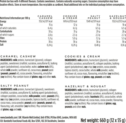Barebells Protein Bars Official Mix Box | 20G Protein Low Carb Chocolate Bars | After Workout Low Calorie Snacks 12 X 55G (Selection Box)