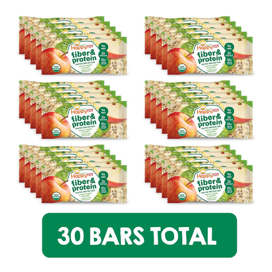 Happy Tot Organics Fiber & Protein Soft-Baked Oat Bars Toddler Snack Apple & Spinach, 0.88 Ounce Bars, 5 Count Box (Pack Of 6) (Packaging May Vary)