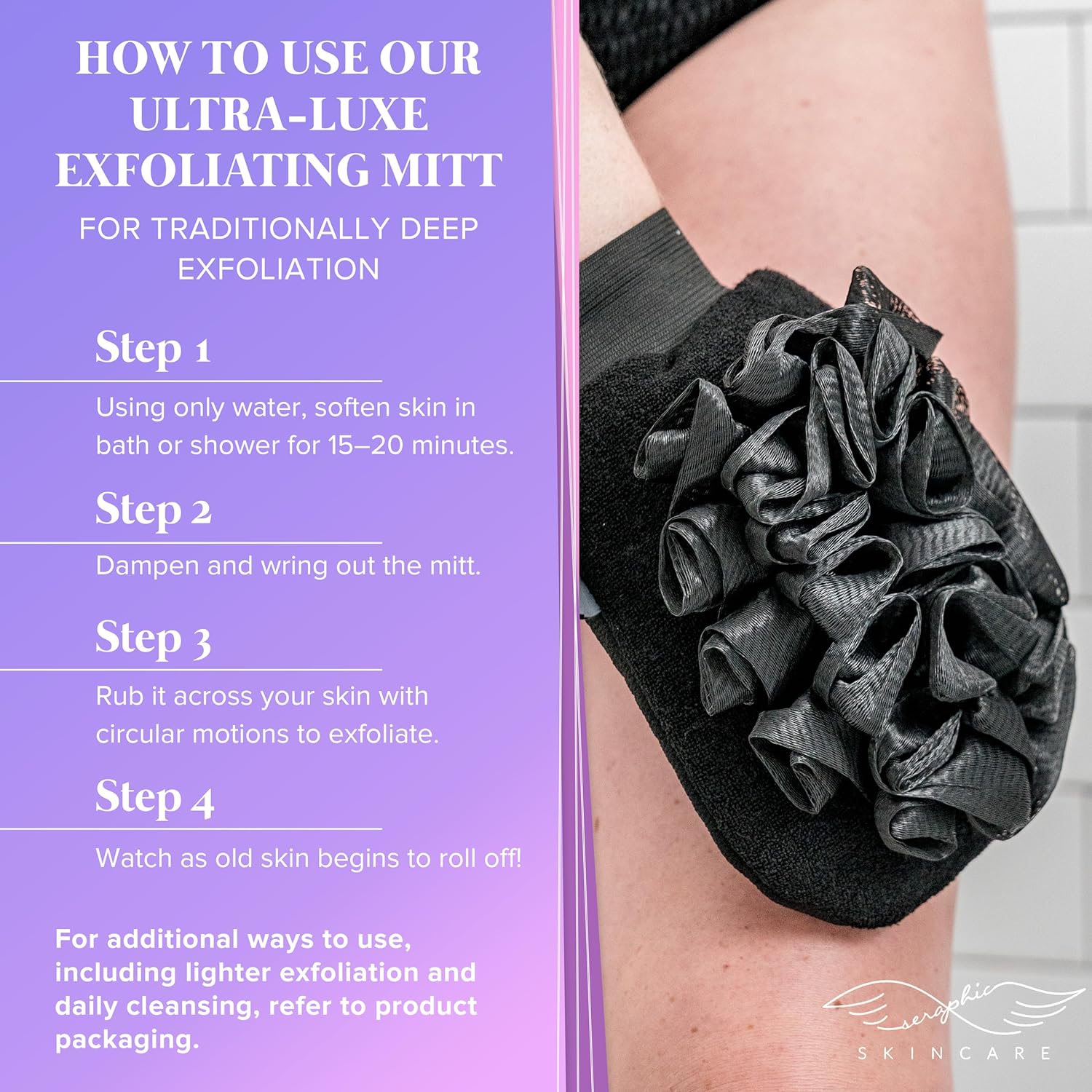 Seraphic Skincare Ultra-Luxe Exfoliating Mitt for Traditional Korean Exfoliation – Body Exfoliator with Mesh Shower Gloves for Gentle Cleansing, Viscose Fiber Loofah to Exfoliate and Rejuvenate Skin