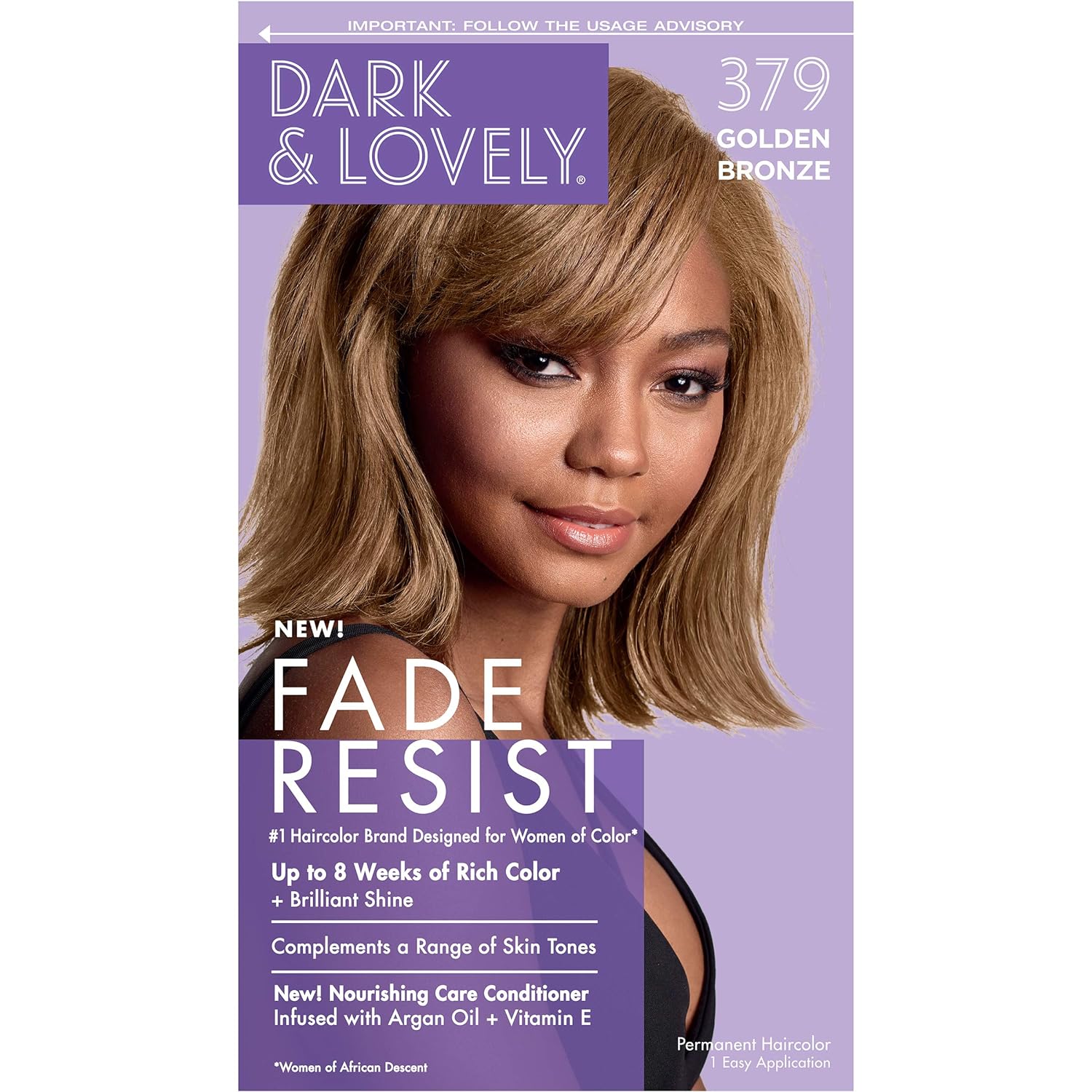 SoftSheen-Carson Dark and Lovely Fade Resist Rich Conditioning Hair Color, Permanent Hair Color, Up To 100 percent Gray Coverage, Brilliant Shine with Argan Oil and Vitamin E, Golden Bronze