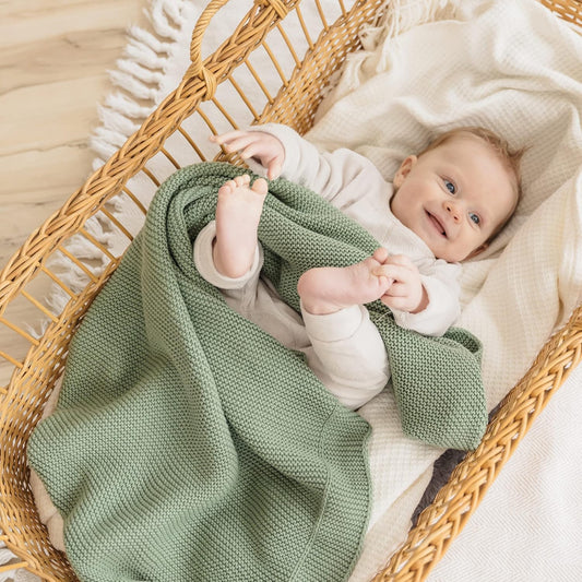 Natemia Knitted Baby Receiving Blanket, Ultra Soft Organic Cotton 30”X 40” Stroller And Nap Time Toddler Blanket