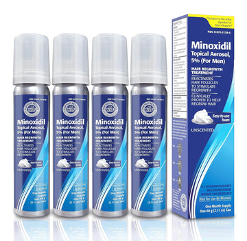 Taro Minoxidil Topical Aerosol Foam, 5%, Hair Regrowth 4 Months Treatment For Men, 2.11 Oz (4 Pack)