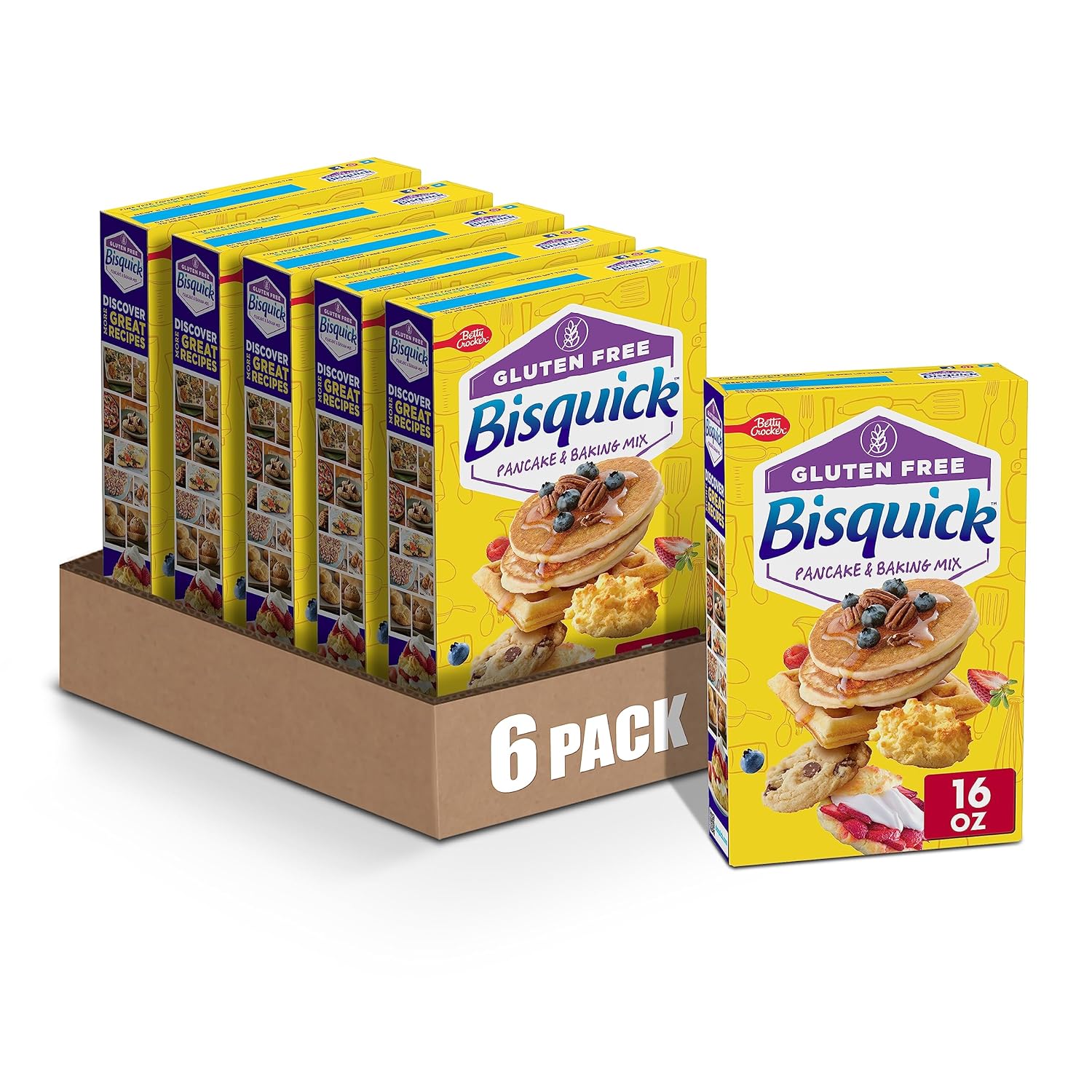 Betty Crocker Bisquick Pancake & Baking Mix, Gluten Free, 16 Oz. (Pack Of 6)
