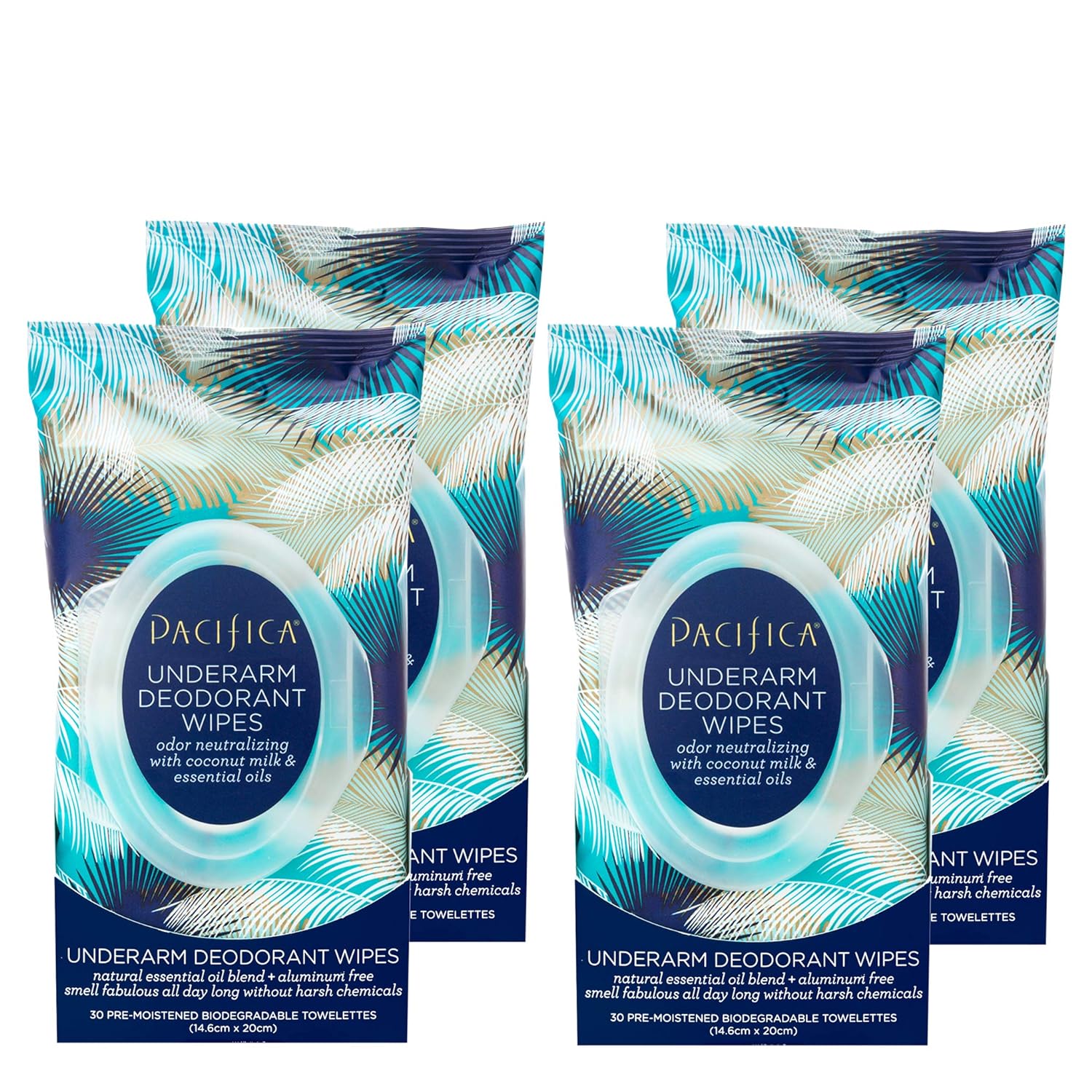 Pacifica Beauty, Coconut Milk & Essential Oils Underarm Deodorant Wipes, 30 Count (Pack Of 4), Remove Odor On-The-Go, Aluminum Free, Travel Friendly, Fresh Coconut Scent, 100% Vegan And Cruelty Free