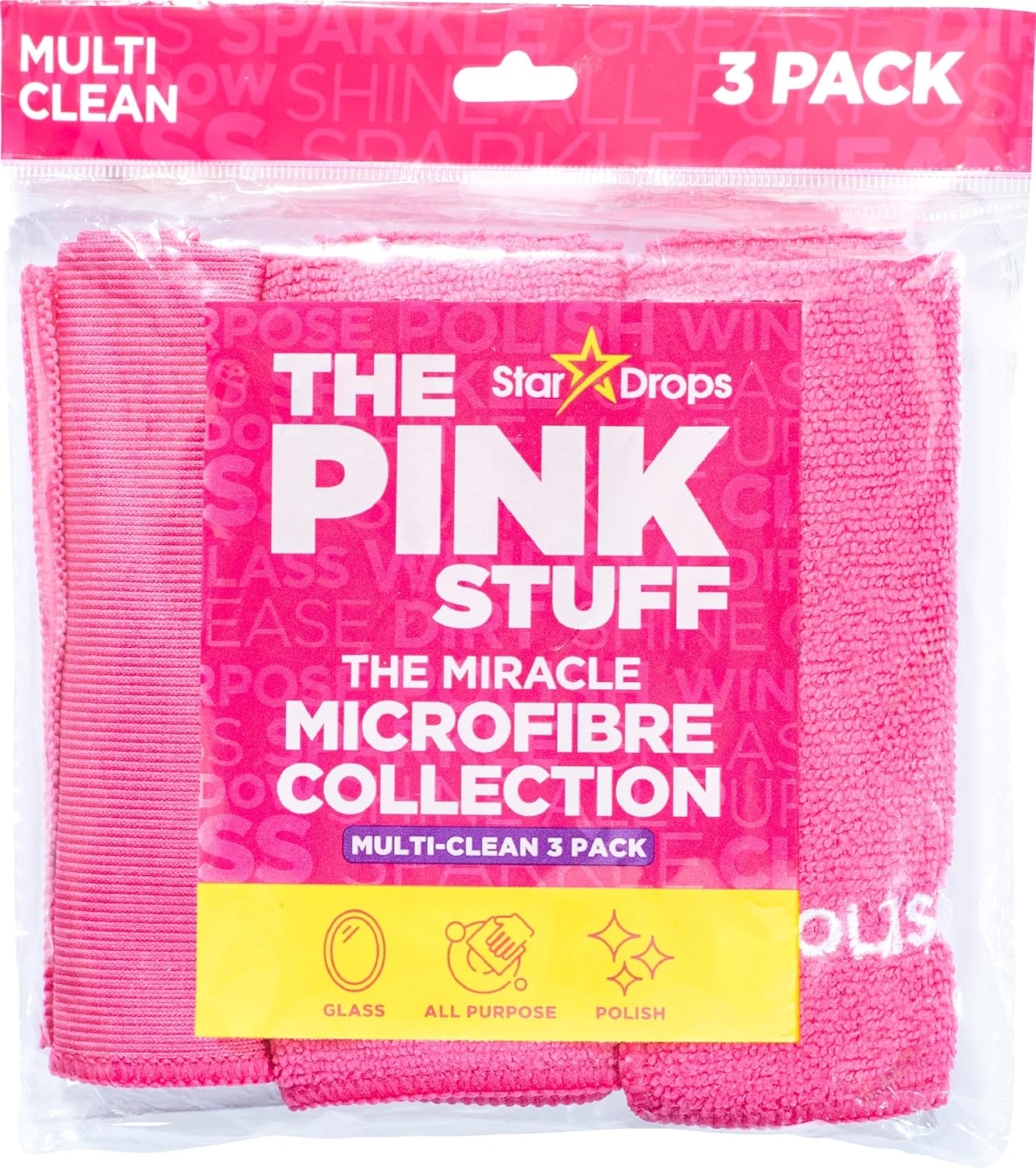 Stardrops – The Pink Stuff – Miracle Microfibre Cloth Collection 3 Pack