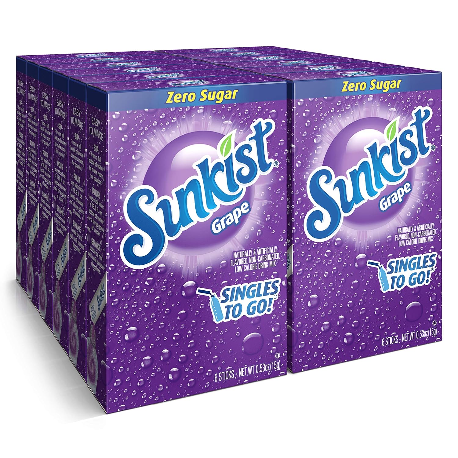 Sunkist Soda Singles To Go Drink Mix, Grape, 12 Boxes With 6 Packets Each - 72 Total Servings, Non-Carbonated And Sugar-Free