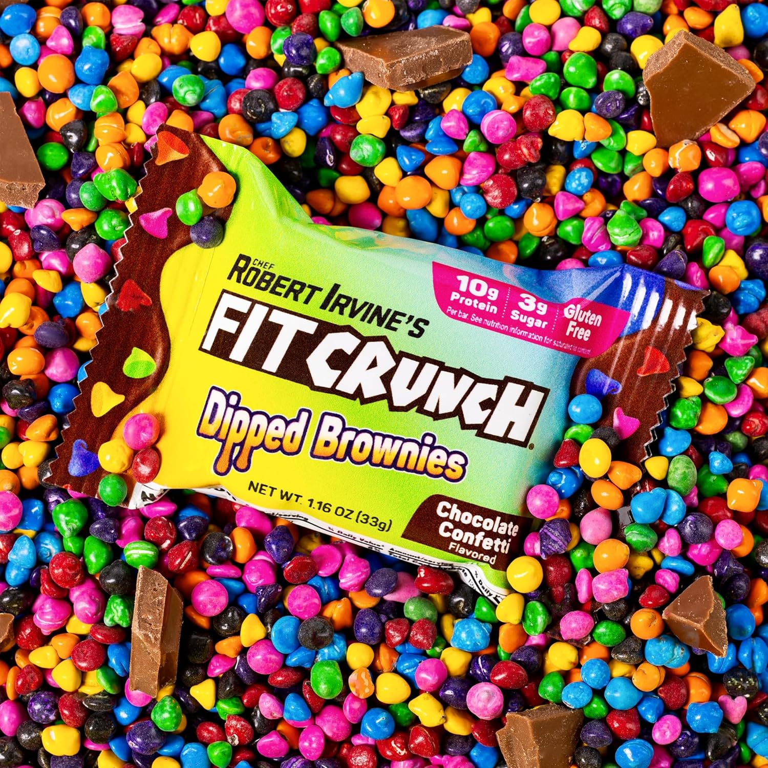 FITCRUNCH Dipped Protein Brownies, Designed by Robert Irvine, 10g of Protein & 3g of Sugar (8 Brownies, Chocolate Confetti) : Health & Household