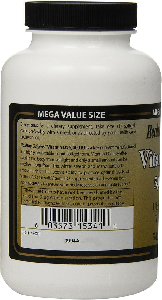 Healthy Origins Vitamin D3 5,000 Iu Non-GMO, Soy Free, 540 Count (Pack of 12)