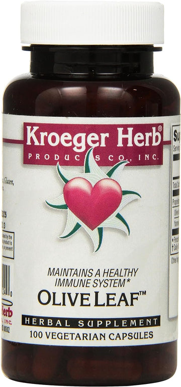 Kroeger Herbs, Olive Leaf, Traditional Immune Health Support - Immune Support System Supplement with Yarrow, Powerful Antioxidant Supplement, Non-GMO, Gluten Free, No Preservatives - 100 Capsules